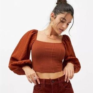 UO Claudia Rust Balloon Sleeve Top